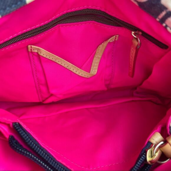 Authentic Vintage Dooney & Bourke logo Blue White Shoulder Bag Brown Leather - Picture 9 of 15